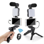 Smartphone Vlogging Kit with Tripod, Phone Holder, Mini Microphone & LED Light.