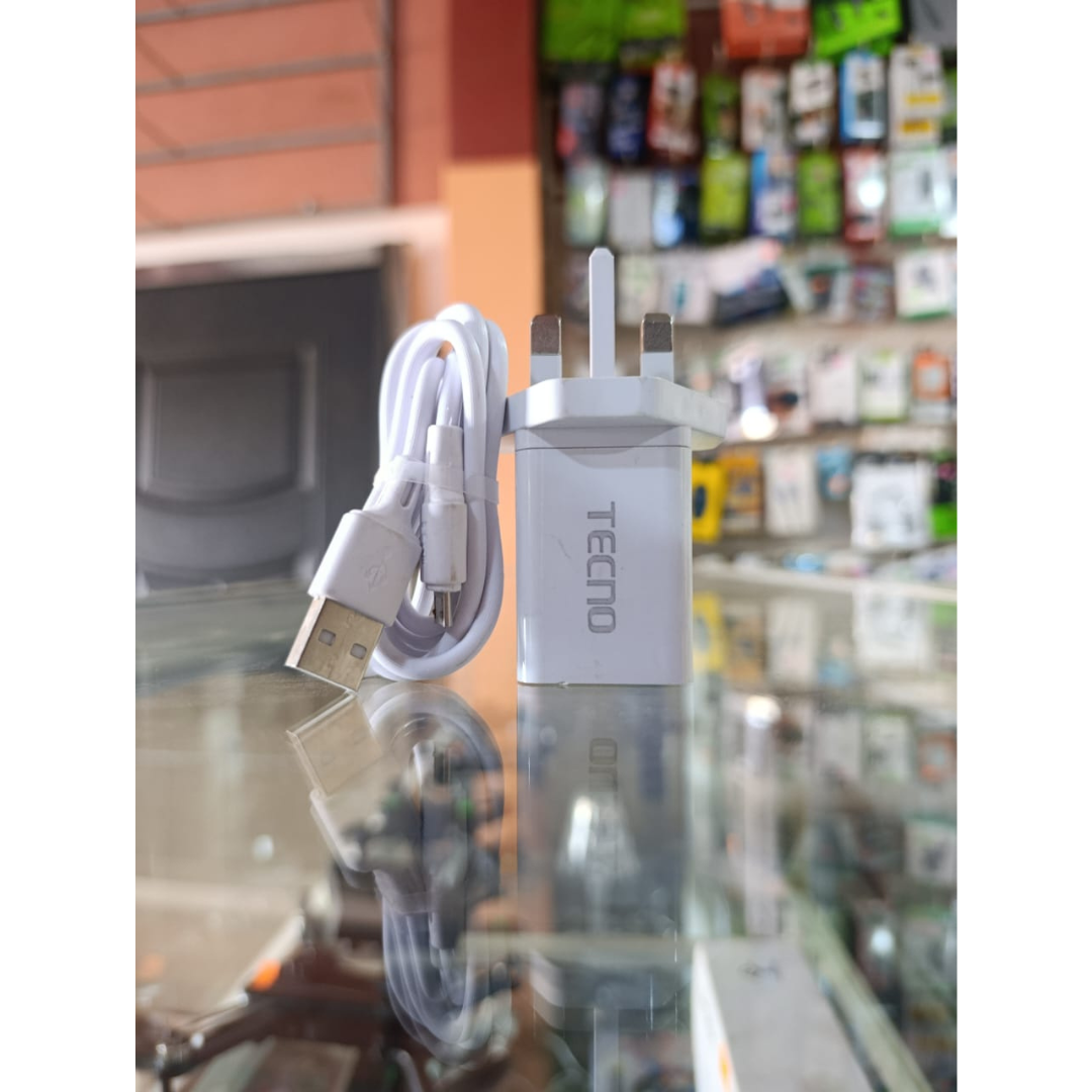 TECNO 2USB ADAPTER CHARGER TECNO Adaptive USB Charger for Smartphones and Devices – White - Image 1